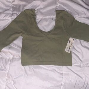 Women's Olive Green V-Neck Top